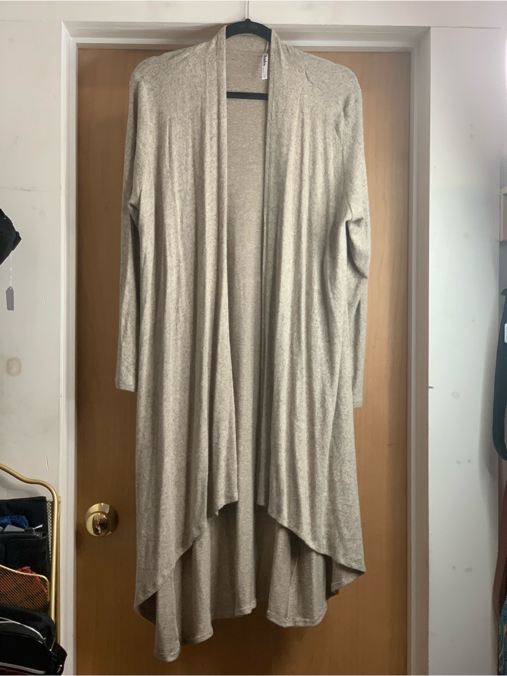 Azules Light Taupe Soft Open-Front Draped Women's Cardigan Size-Large Lagenlook